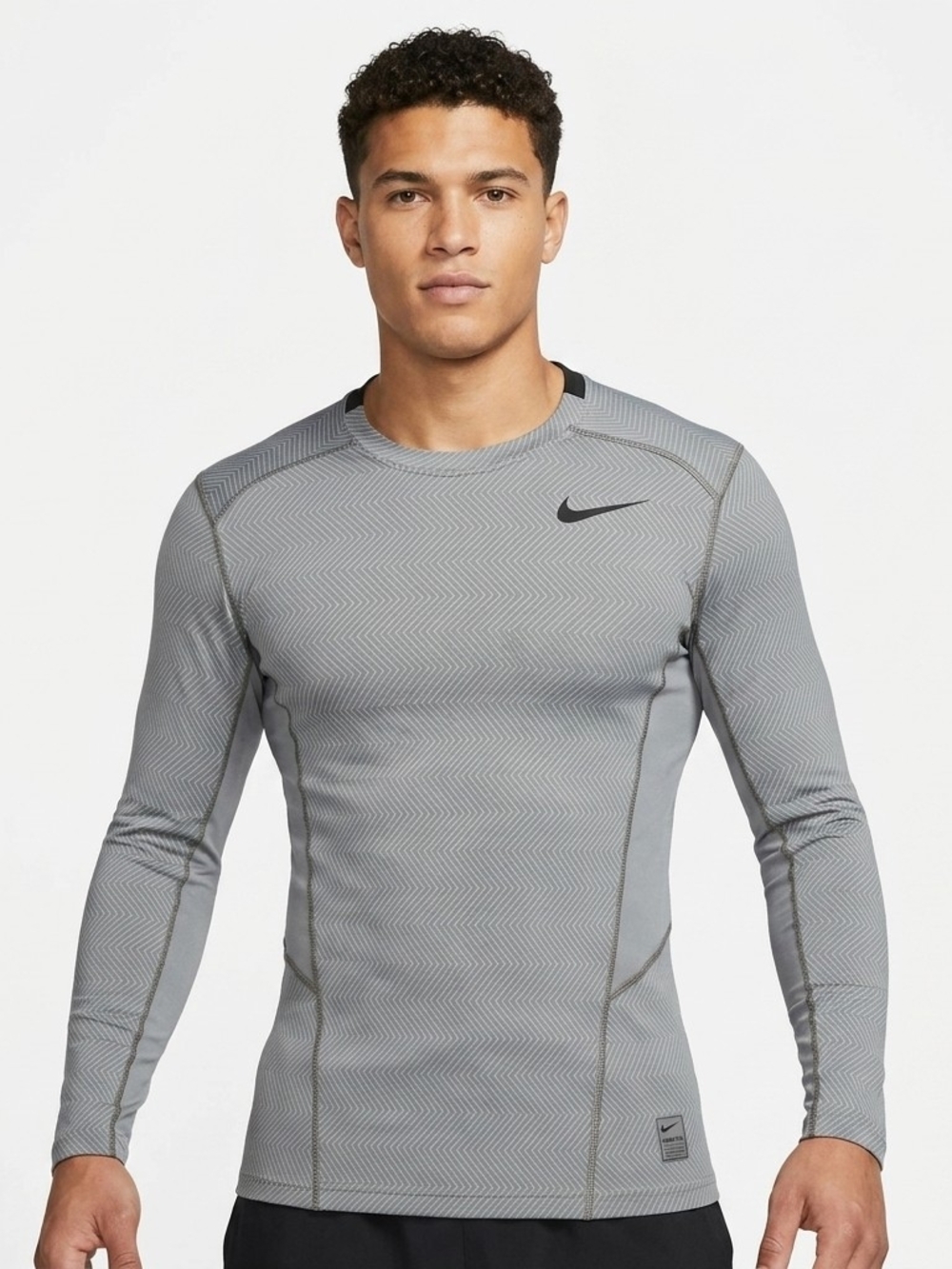 Nike Pro Dri-FIT Men's Long Sleeve Compression Shirt - Gray Chevron - Size M